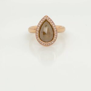 14K Pear Rose Cut Diamond Halo Ring