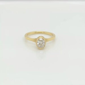 One of a Kind, 18K Oval Hidden Halo Bezel Set Diamond Ring