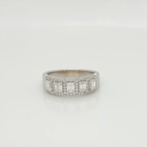 14K Emerald Cut Diamond Halo Band