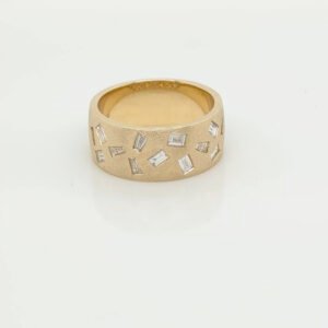 14K Scattered Baguette Diamond Wide Band
