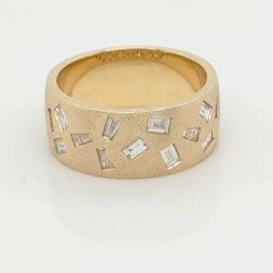 14K Scattered Baguette Diamond Wide Band