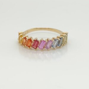 14K Baguette Rainbow Sapphire Ring