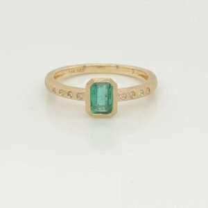 14K Emerald & Diamond Bezel Ring