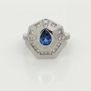 One of a Kind, 14K Sapphire & Diamond Geometric Ring
