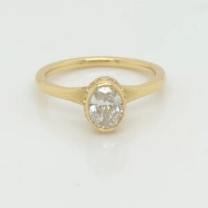 One of a Kind, 18K Oval Hidden Halo Bezel Set Diamond Ring