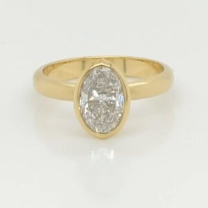 One of a Kind 18K Bezel Set Oval Diamond Solitaire Ring