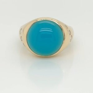 14K Blue Onyx Cabochon & Diamond Ring