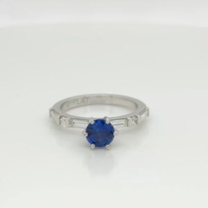 Platinum Sapphire & Baguette Diamond Ring