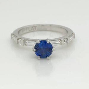 Platinum Sapphire & Baguette Diamond Ring