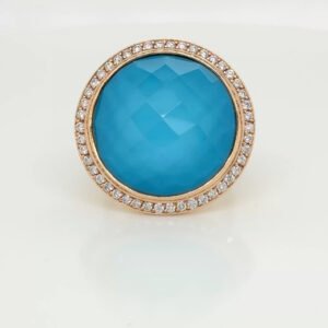 14K Round Turquoise & Diamond Halo Ring