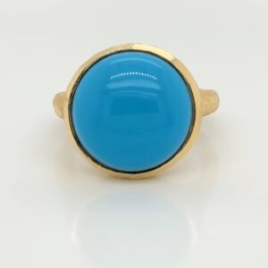 14K Cabochon Turquoise Hammered Ring