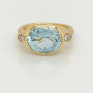 14K East/West Aquamarine & Diamond Ring