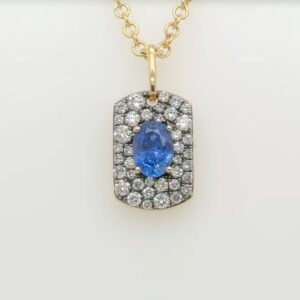 14K Sapphire & Pavé Diamond Tag Pendant