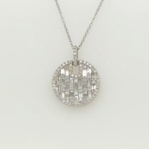 18K Pavé Baguette & Round Diamond Disc Pendant