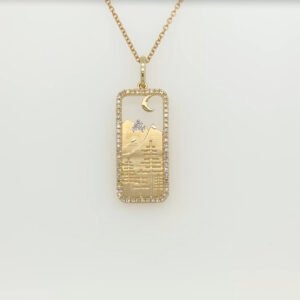 14K Mountain Scene Diamond Dog Tag Pendant