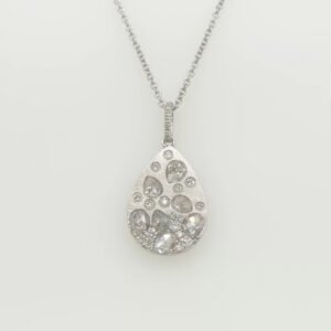 18K Rose Cut Diamond Confetti Pear Pendant