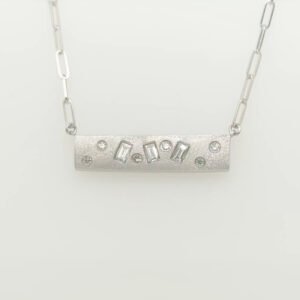 14K Baguette Diamond Suspended Bar Paperclip Chain Necklace