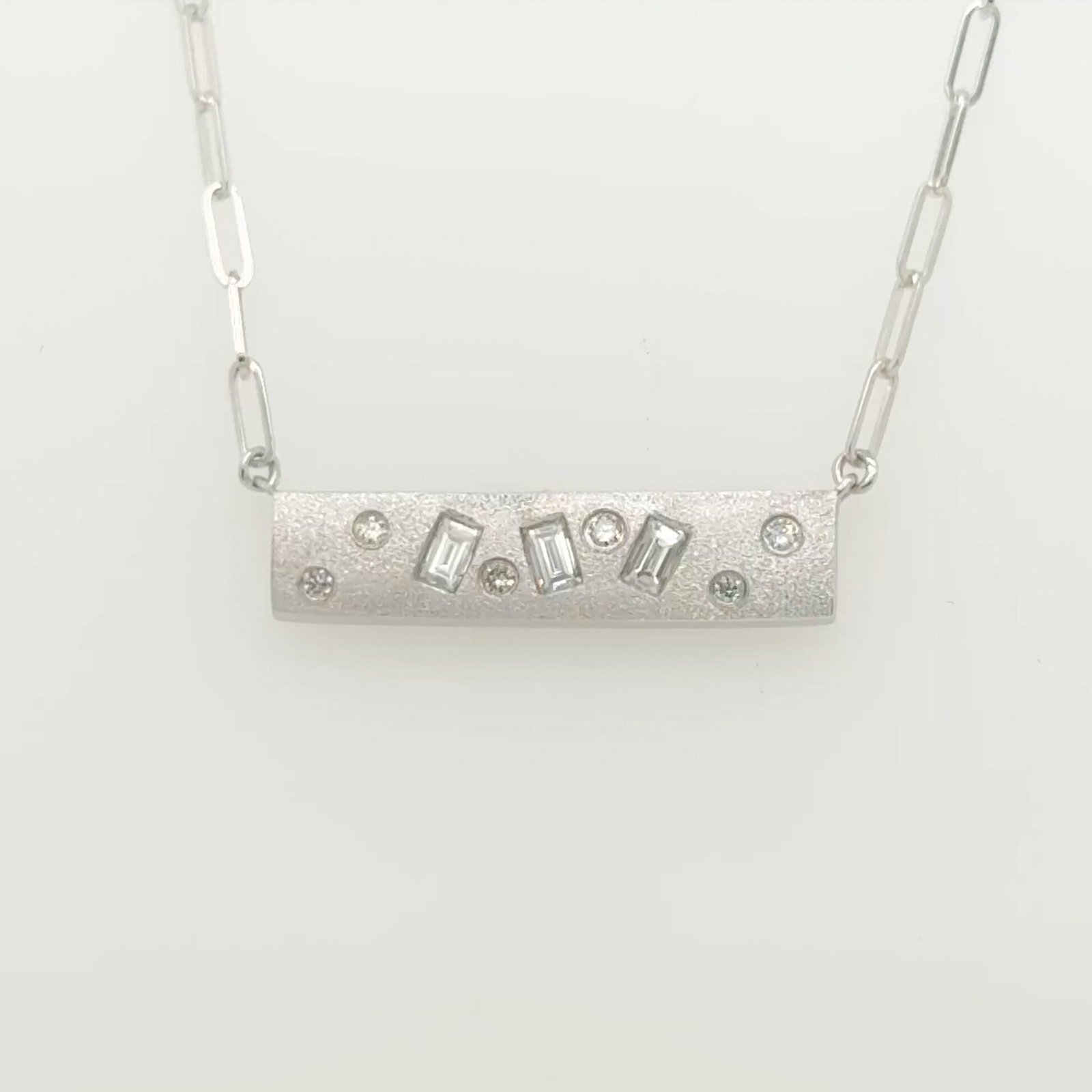 14K Baguette Diamond Suspended Bar Paperclip Chain Necklace