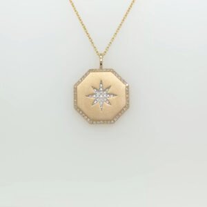 14K Hexagon Diamond Compass Pendant