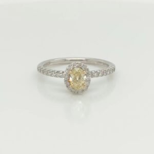 14K Yellow Diamond Oval Halo Ring
