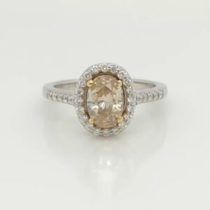 14K Champagne Oval Diamond Halo Ring