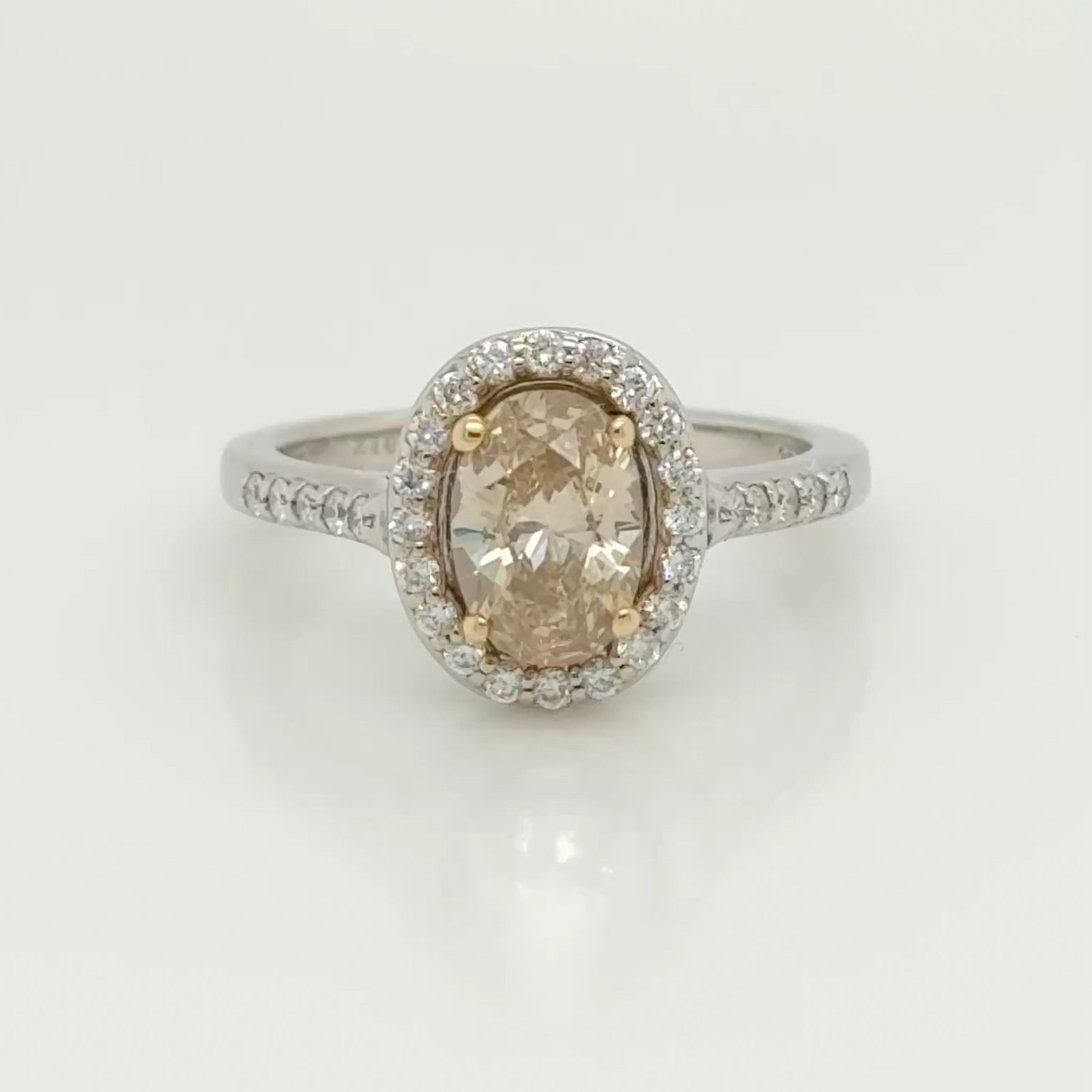 14K Champagne Oval Diamond Halo Ring