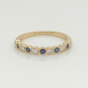 14K Alternating Sapphire & Diamond Bezel Band