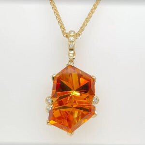 One of a Kind, 18K Fantasy Cut Citrine & Diamond Pendant