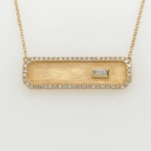 14K Suspended Brushed Diamond Bar Necklace