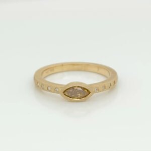 14K Marquise Champagne Diamond Bezel Set Ring