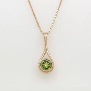 14K Peridot Bezel Set Drop Pendant
