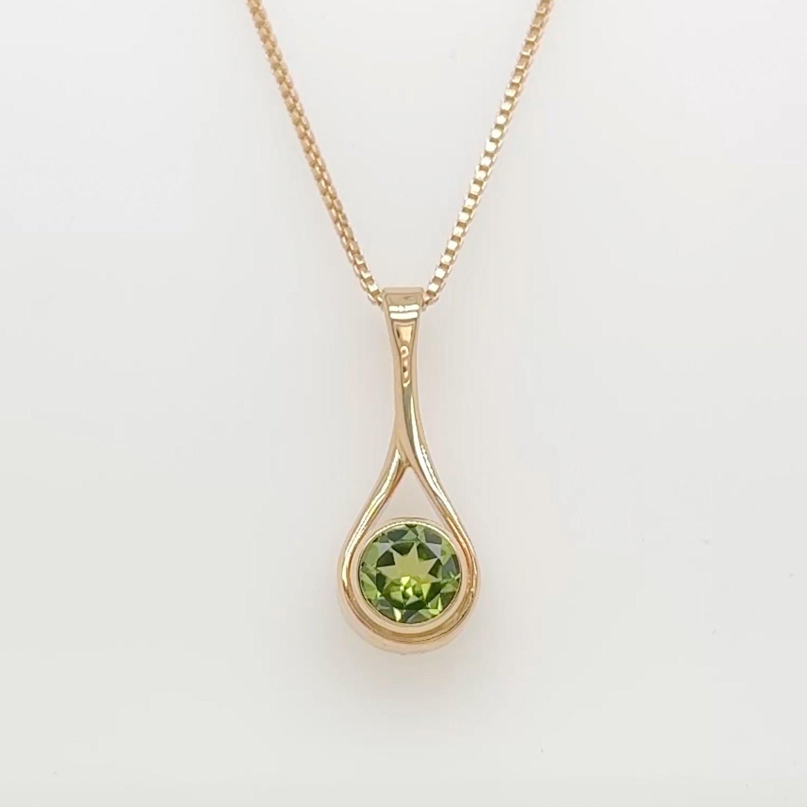 14K Peridot Bezel Set Drop Pendant