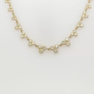 14K Diamond Clustered Bezel Set Necklace