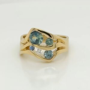 14K Multi-colored Montana Sapphire & Diamond Ring
