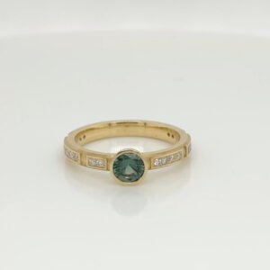 One of a Kind 18K Unheated Green Sapphire & Diamond Ring