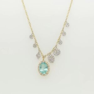 14K Dainty Apatite & Diamond Necklace with Diamond Charms