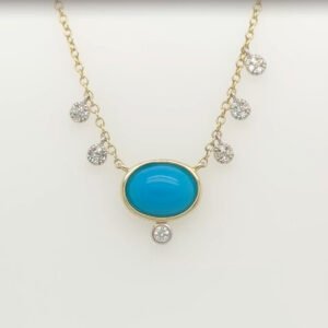 14K Dainty Turquoise Cabochon & Diamond Necklace