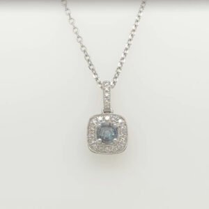 14K Dainty Alexandrite Diamond Halo Cushion Shaped Pendant