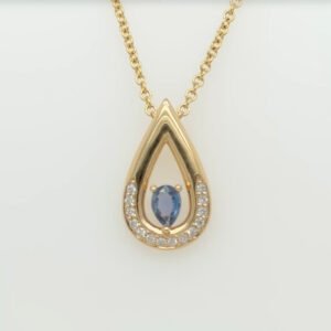 14K Pear Shaped Montana Sapphire & Diamond Open Pendant