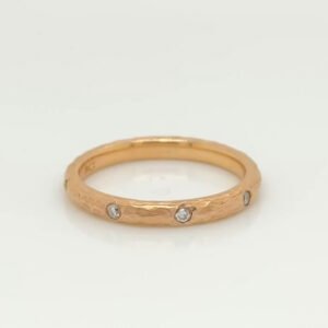 14K Diamond Flush Set Hammered & Brushed Band