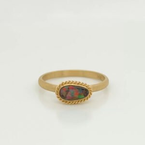 18K Dainty Black Opal Ring