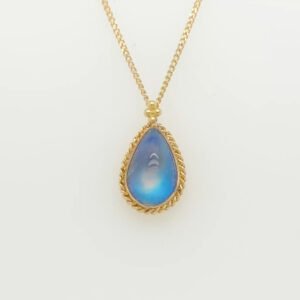 18K Moonstone Cabochon Pear Shaped Pendant with Chain