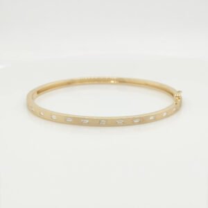 14K Baguette Diamond Brushed Bangle
