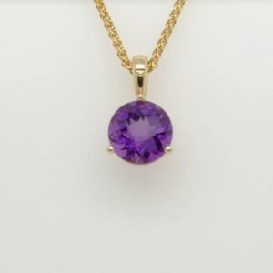 14K Amethyst Round Solitaire Pendant