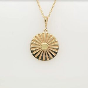 14K Peridot Cabochon Sunburst Disc Pendant