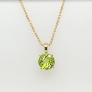 14K Checkerboard Cut Peridot Solitaire Pendant