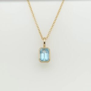 14K Step Cut Aquamarine Solitaire Pendant