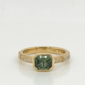 One of a Kind 18K Unheated Green Sapphire & Diamond Ring