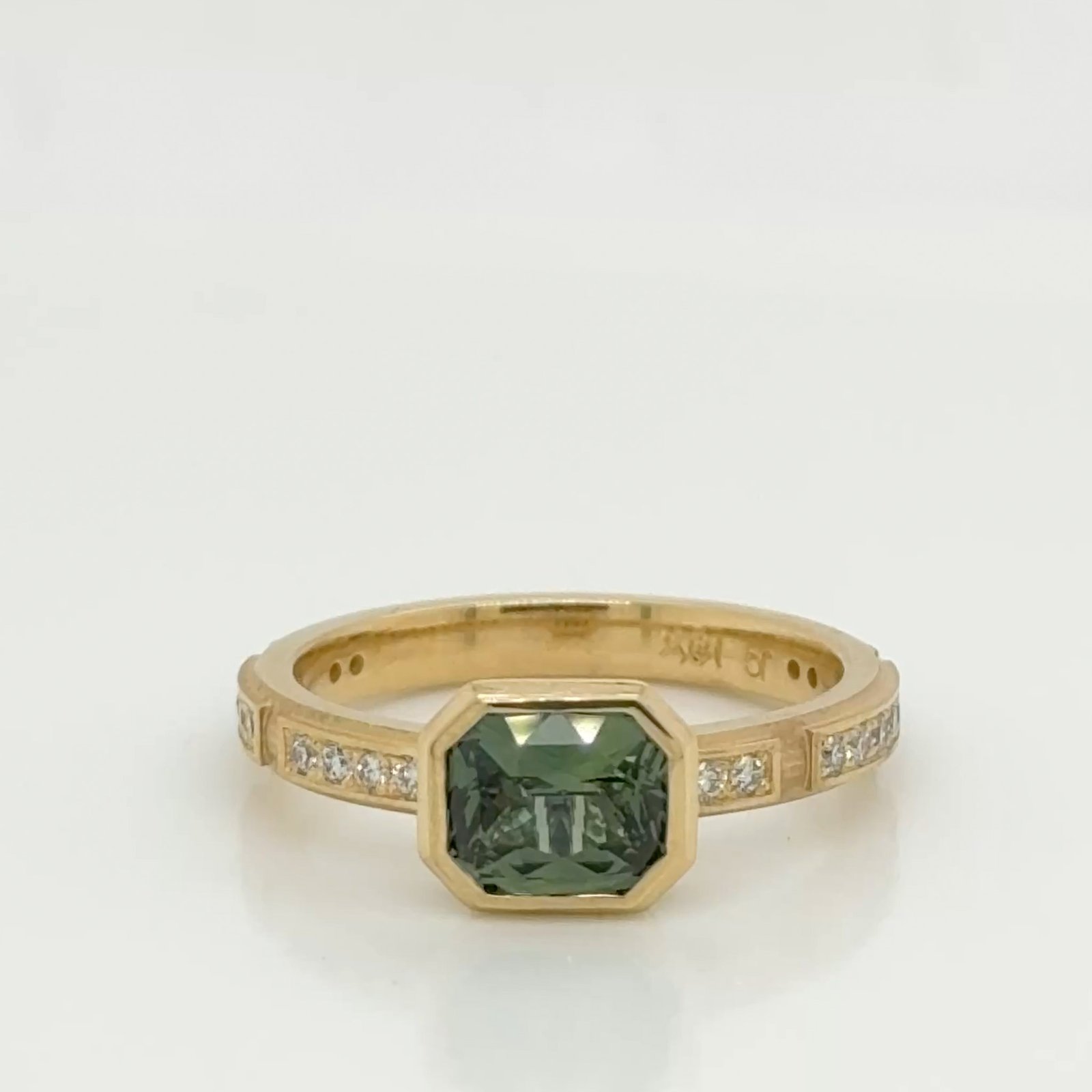 One of a Kind 18K Unheated Green Sapphire & Diamond Ring